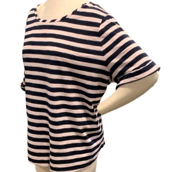 Talbots Metallic Stripe Slub Cotton Blend Relaxed Tee Top Plus Sz 3X #99G - Picture 3 of 8